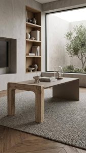 שולחן סלון מעוצב משטח ברזל דק ורגל עץ מלא מגולפת בעבודת יד 120x50 ס"מ